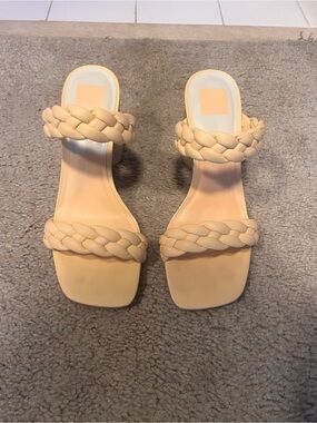 Dolce Vita Braided Double-Strap Heeled Sandals in Light Peach